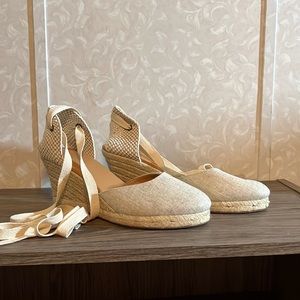 J Crew Espadrille wedge with wrap around ankle straps